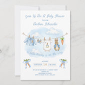Peter the Rabbit Cute Clothesline Baby Shower Kaart (Voorkant)