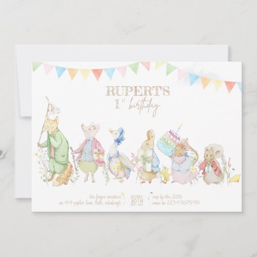 Peter the Rabbit First Birthday Kaart (Voorkant)