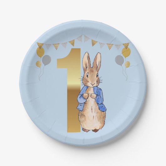 Peter the Rabbit First Birthday Papieren Bordje (Voorkant)