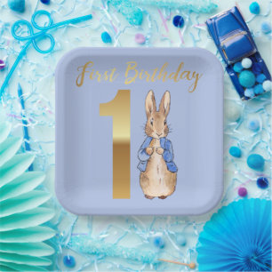 Peter the Rabbit Gold 1st Birthday Papieren Bordje