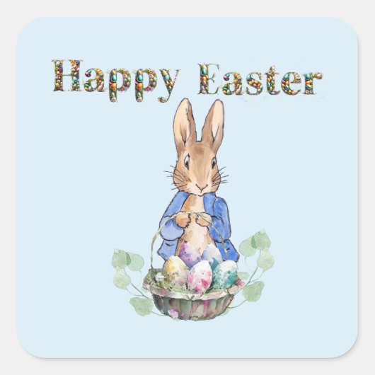 Peter the Rabbit Happy Easter Vierkante Sticker (Voorkant)
