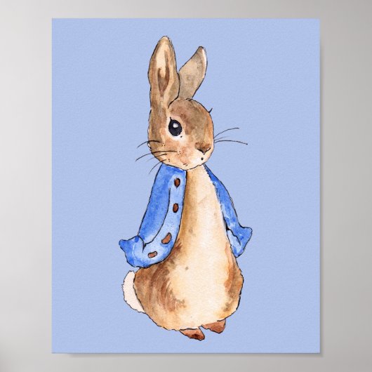 Peter the Rabbit met Blue Background Poster (Voorkant)