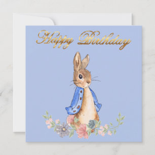 Peter the Rabbit met Gold Happy Birthday Text