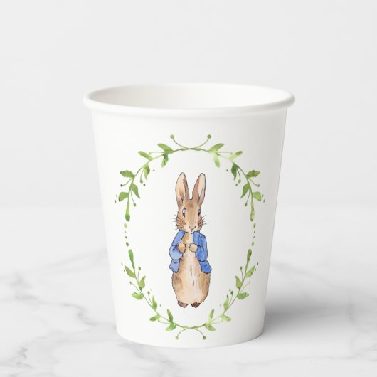 Peter the Rabbit met Green leaf Wreath Papieren Bekers (Achterkant)