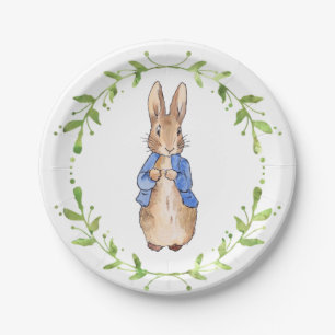 Peter the Rabbit met Green leaf Wreath Papieren Bordje