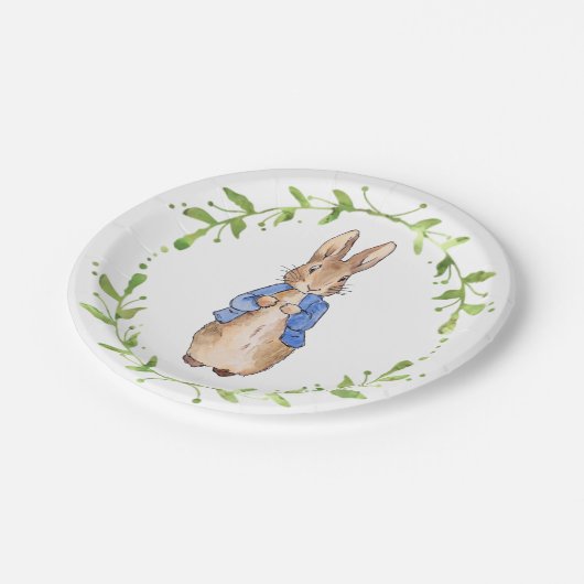 Peter the Rabbit met Green leaf Wreath Papieren Bordje (Gekanteld)
