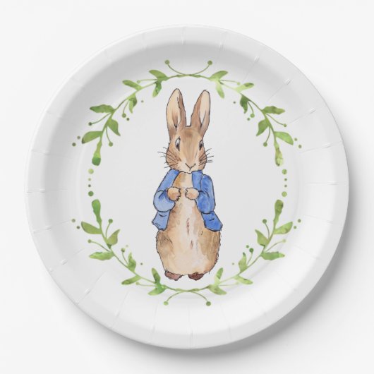 Peter the Rabbit met Green leaf Wreath Papieren Bordje (Voorkant)