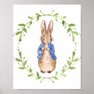 Peter the Rabbit met Green leaf Wreath Poster