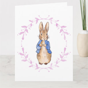 Peter the Rabbit met Pink leaf Wreath Kaart
