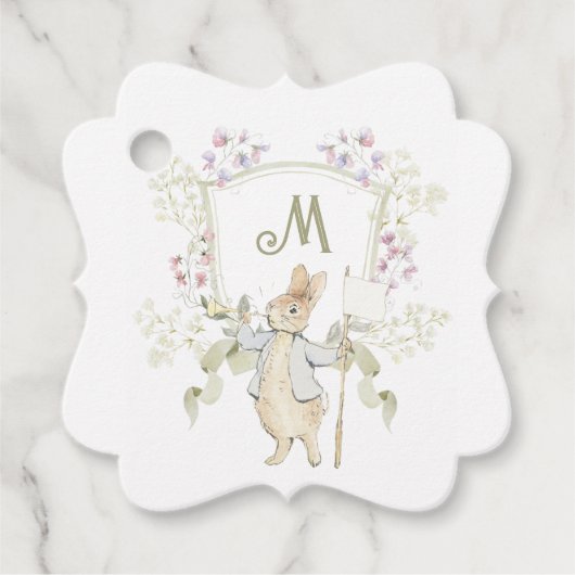 Peter the Rabbit Monogram Crest Gender Baby shower Bedankjes Labels (Voorkant)