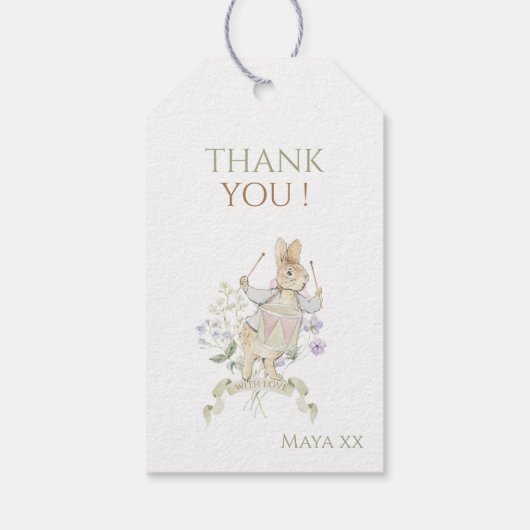 Peter the Rabbit Monogram Crest Gender Baby shower Cadeaulabel (Achterkant)