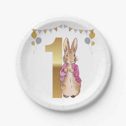 Peter the Rabbit Pink Jacket First Birthday Papieren Bordje (Voorkant)