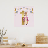 Peter the Rabbit Pink Jacket First Birthday Poster (Keuken)