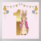 Peter the Rabbit Pink Jacket First Birthday Poster (Voorkant)
