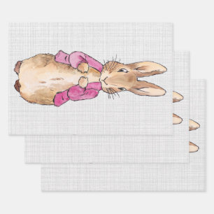 Peter the Rabbit Pink Jacket Grey Linen Inpakpapier Vel