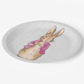 Peter the Rabbit Pink Jacket Grey Linen Papieren Bordje (Gekanteld)