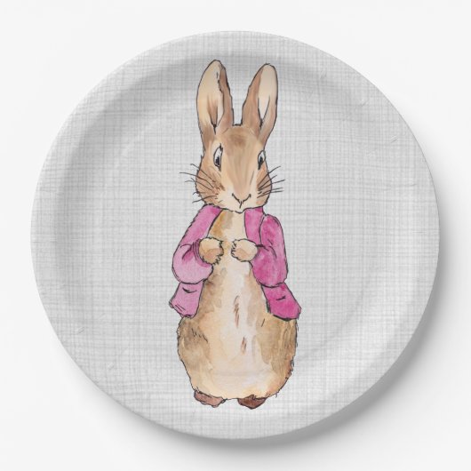 Peter the Rabbit Pink Jacket Grey Linen Papieren Bordje (Voorkant)