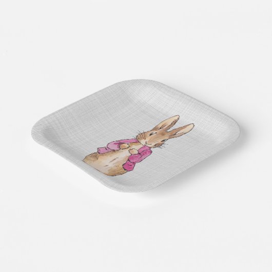 Peter the Rabbit Pink Jacket Grey Linen Papieren Bordje (Gebogen)