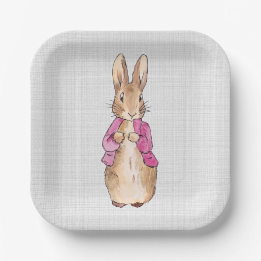 Peter the Rabbit Pink Jacket Grey Linen Papieren Bordje (Voorkant)