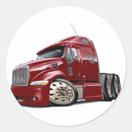Peterbilt Maroon Truck Ronde Sticker (Voorkant)