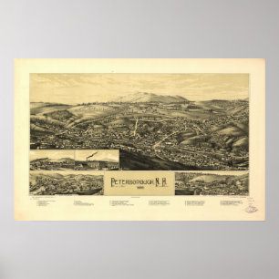 Peterborough New Hampshire 1886 Antiek Panorama Poster