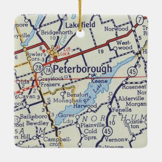 Peterborough ON Map Keramisch Ornament (Achterkant)