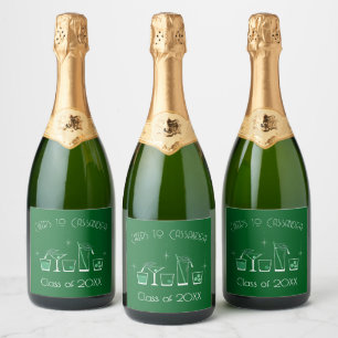 Petgraduatiefestijn met hoedje en Cocktails Menu v Sparkling Wijnetiket