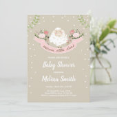 Petit agneau Baby shower Invitation Ressort rose (Debout devant)