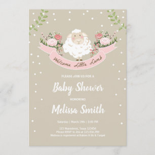 Petit agneau Baby shower Invitation Ressort rose