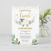 Petit Agneau doux vert Baby shower Invitation (Debout devant)