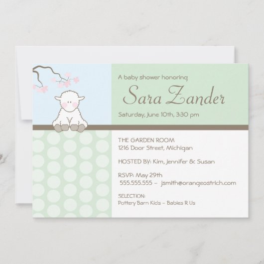 Petit agneau| Invitations de douches pour bébés (Devant)