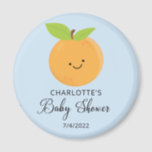 Petit aimant Baby shower Cutie<br><div class="desc">Un petit coup de coeur est donné au design baby shower avec une adorable petite orange de clémentine posée sur un arrière - plan bleu clair. Visitez notre boutique pour voir notre adorable petite collection de design de cuisine.</div>