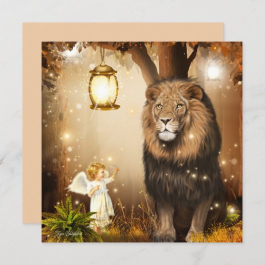 Petit ange mignon avec carte de lion (Devant / Derrière)