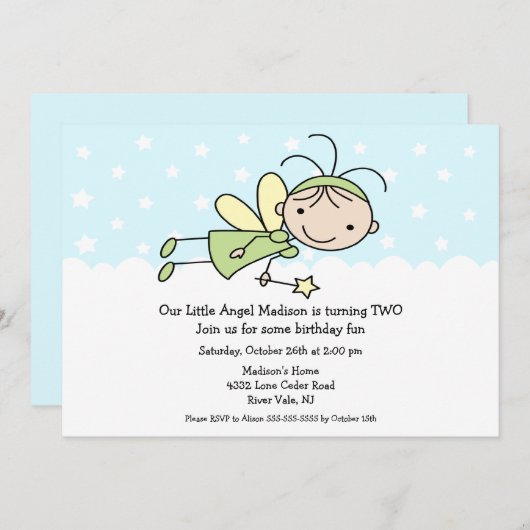 Petit Ange Stick Figure Invitation d'anniversaire (Devant / Derrière)