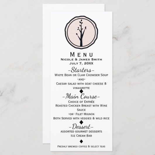 Petit Arbre Rustique Nature Menu Réception Mariage (Devant / Derrière)