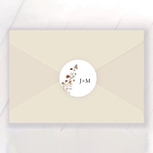 Petit Autocollant rond Fleur sauvage Mariage class