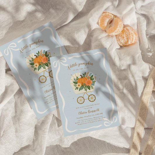 Petit Baby shower Citrouille Invitation bleu