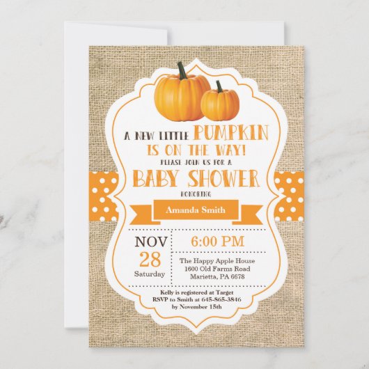 Petit Baby shower Citrouille Invitation Carte Burl (Devant)