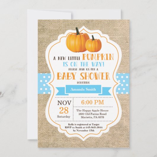 Petit Baby shower Citrouille Invitation Carte Burl (Devant)