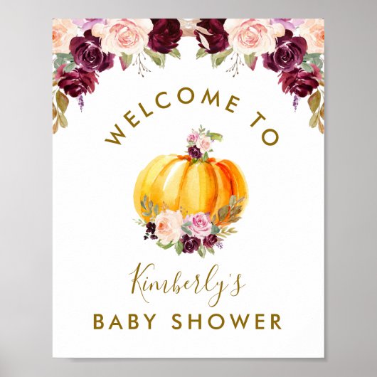 petit baby shower fleuri citrouille affiche d'accu (Devant)