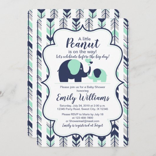 Petit baby shower invitation thème éléphant (Devant / Derrière)