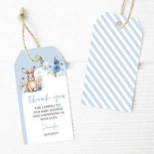 Petit baby shower lapin bleu merci étiquettes cade
