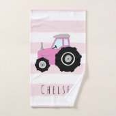 Petit bébé Doodle Pink Farm Tracteur de nom (Serviette à main)