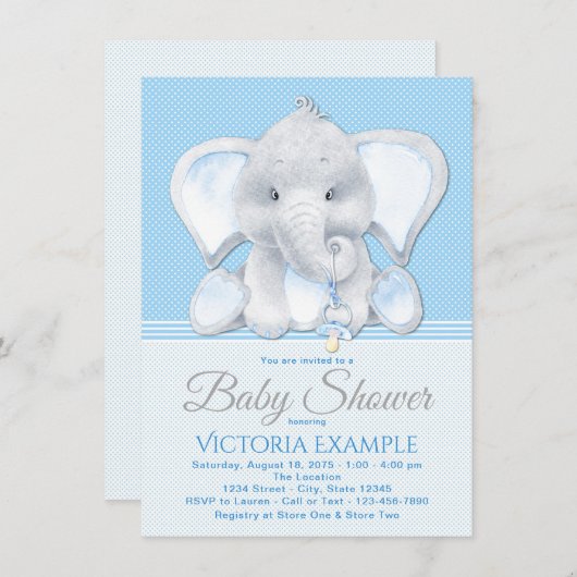 Petit bébé éléphant bébé douche Invitations (Devant / Derrière)