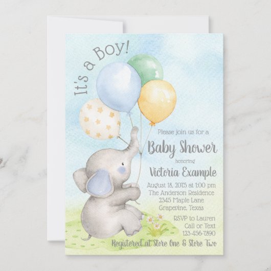 Petit bébé éléphant bébé douche Invitations (Devant)