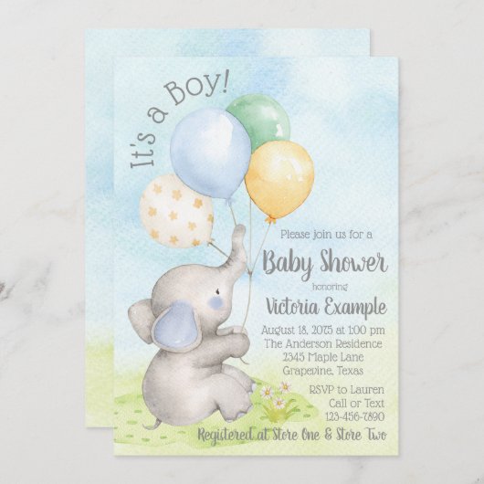 Petit bébé éléphant bébé douche Invitations (Devant / Derrière)