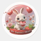 Petit bébé Rabbit coeur valentin Sticker rond (Devant)