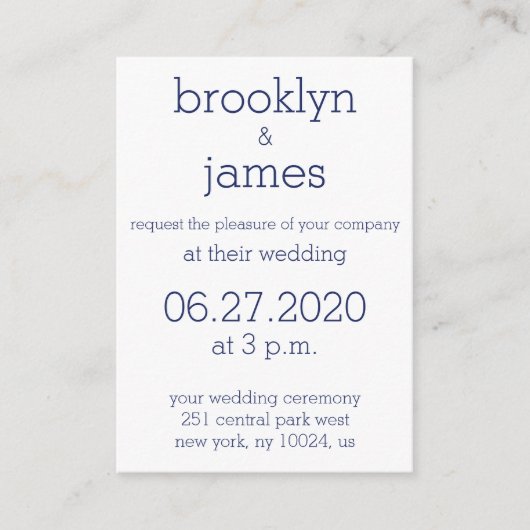 Petit Blanc Marine Bleu Moderne Mariage Invitation (Devant)