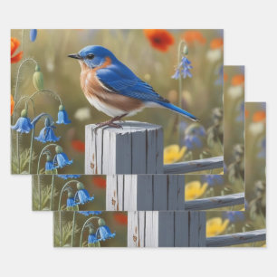 Petit Bleu Oiseau Papier d'enveloppement Jeu plat