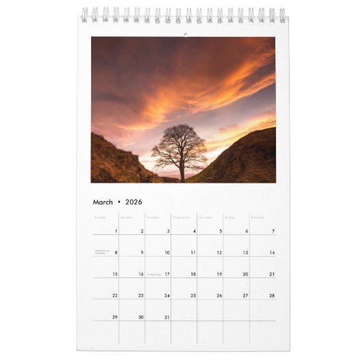 Petit Calendrier d'une page, blanc (Mar 2026)